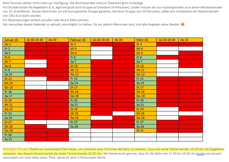 Kegelbahntermine KD Opladen